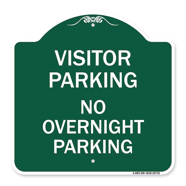 Signmission Visitor Parking No Overnight Parking, Green & White Aluminum Sign, 18" x 18", GW-1818-22731 A-DES-GW-1818-22731 - main